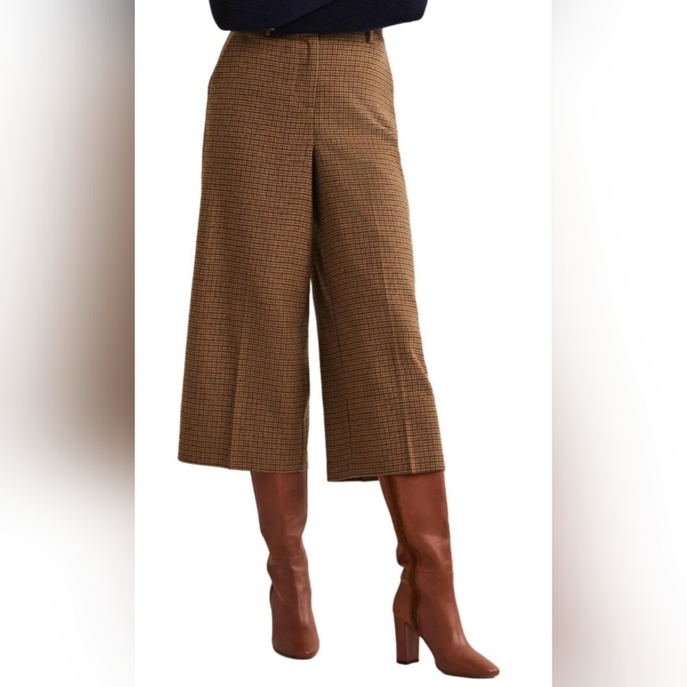 Boden Brown Plaid Wide-Leg Cropped Pants